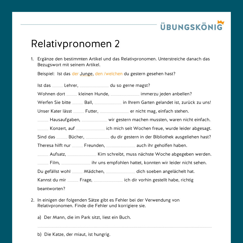 Königspaket: Relativpronomen (Deutsch, Wortarten) - inklusive Test