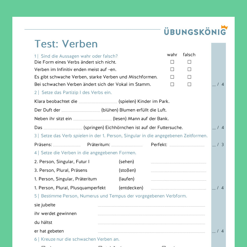 Königspaket: Verben, gemischte Übungen (Deutsch, 5. Klasse) - inklusive Test
