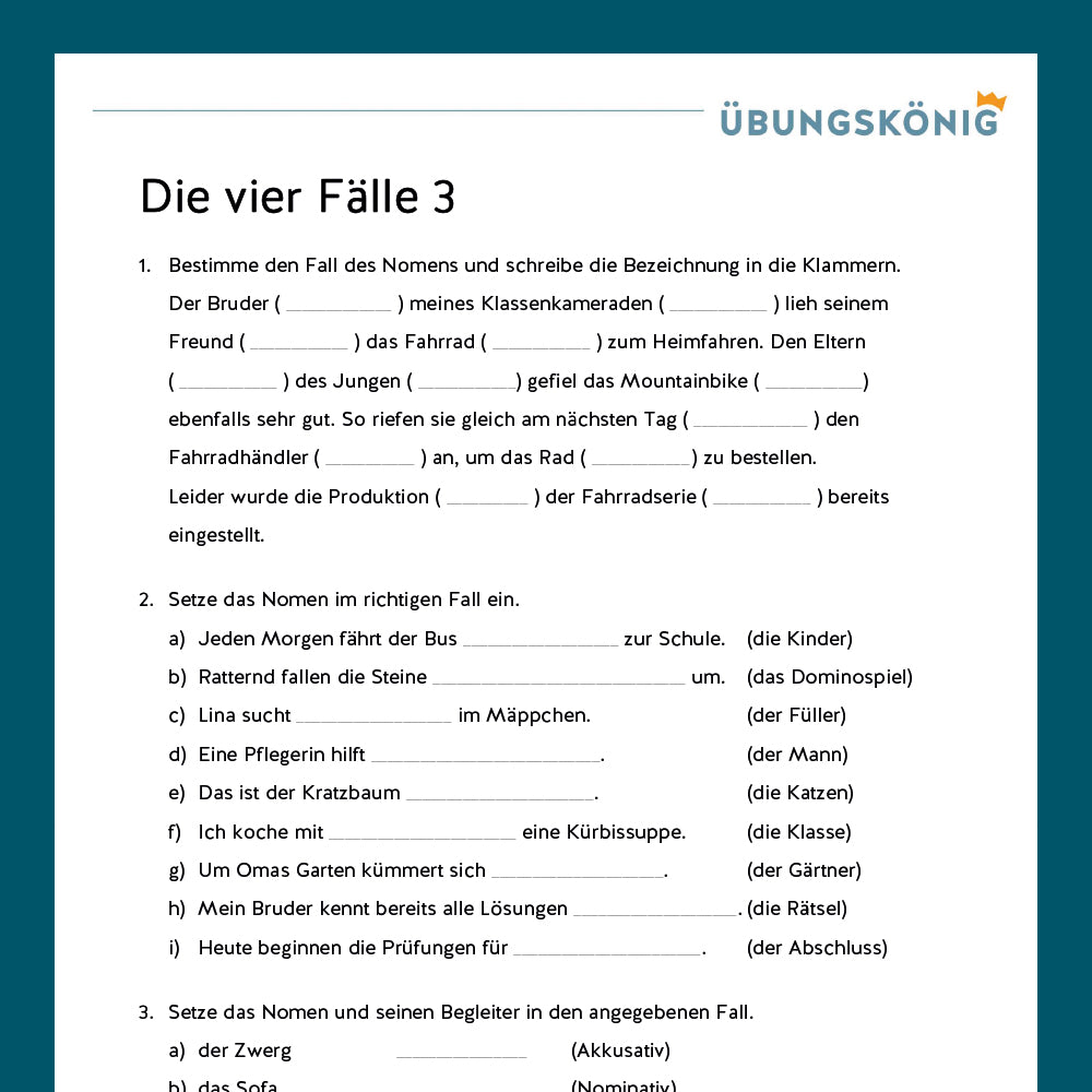 Königspaket: Die vier Fälle (Deutsch, Grammatik) - inklusive Test