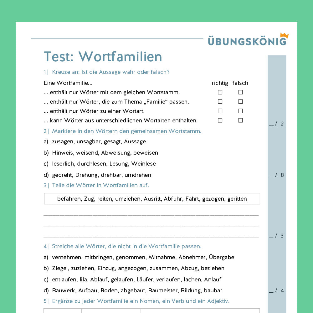 Königspaket Wortfamilien (Deutsch, Grammatik & Satzbau) - inklusive Test