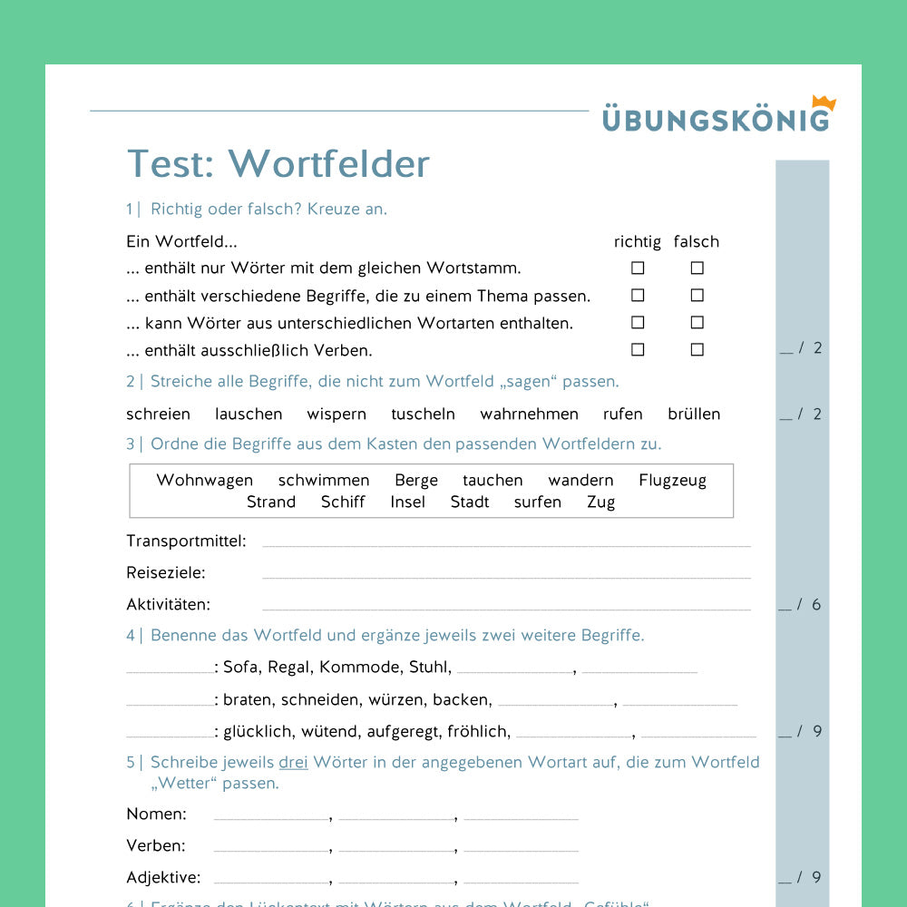 Königspaket Wortfelder (Deutsch, Grammatik & Satzbau) - inklusive Test