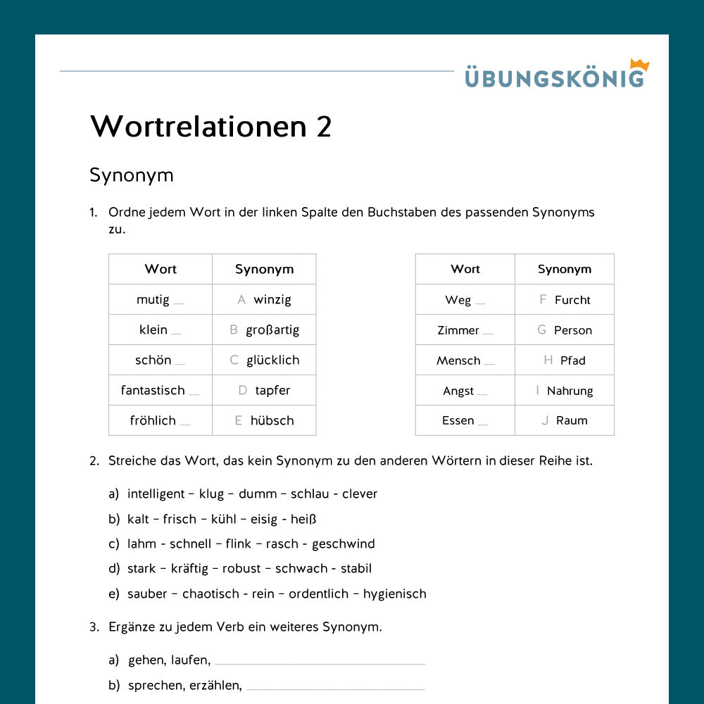 Königspaket: Wortrelationen (Antonyme, Synoyme, Homonyme) - inklusive Test