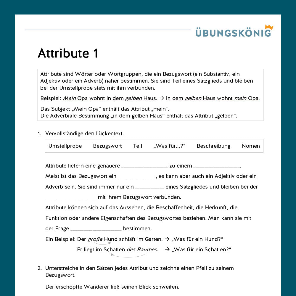 Königspaket: Attribute (Deutsch, 6. Klasse) - inklusive Test