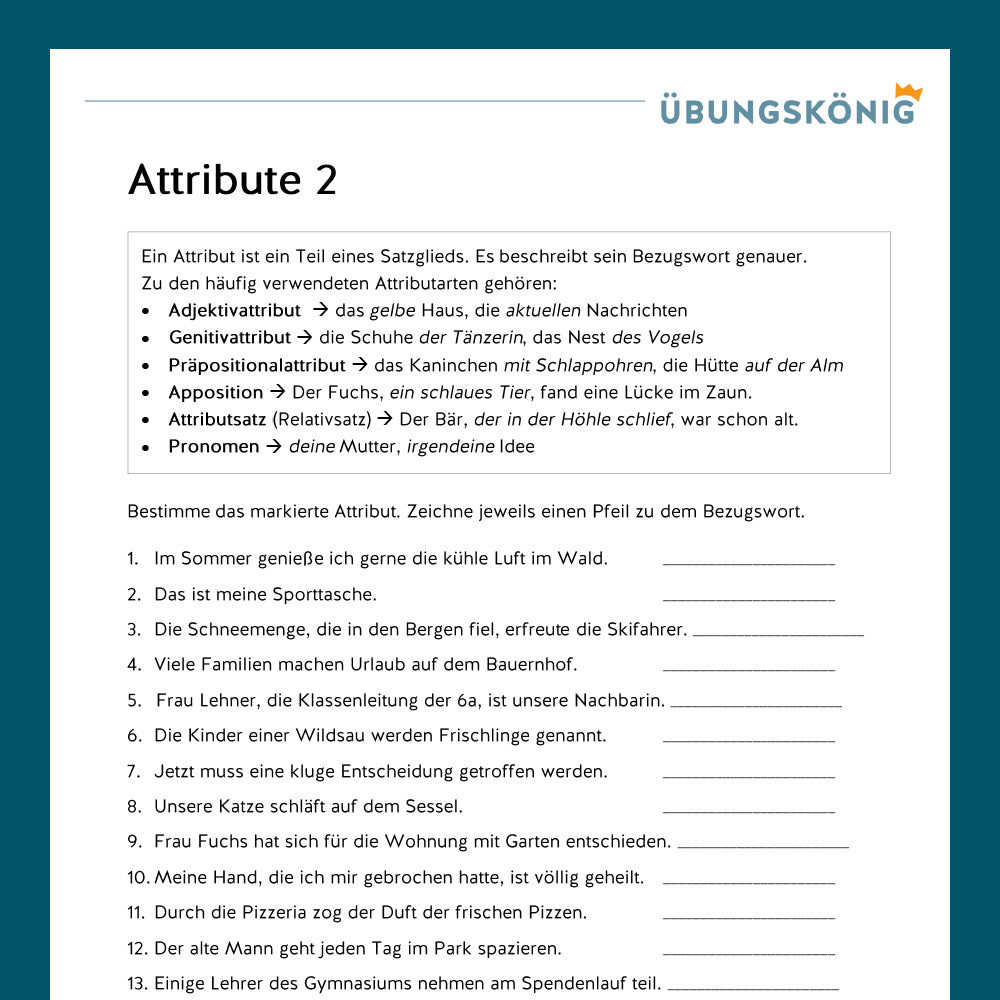 Königspaket: Attribute (Deutsch, 6. Klasse) - inklusive Test