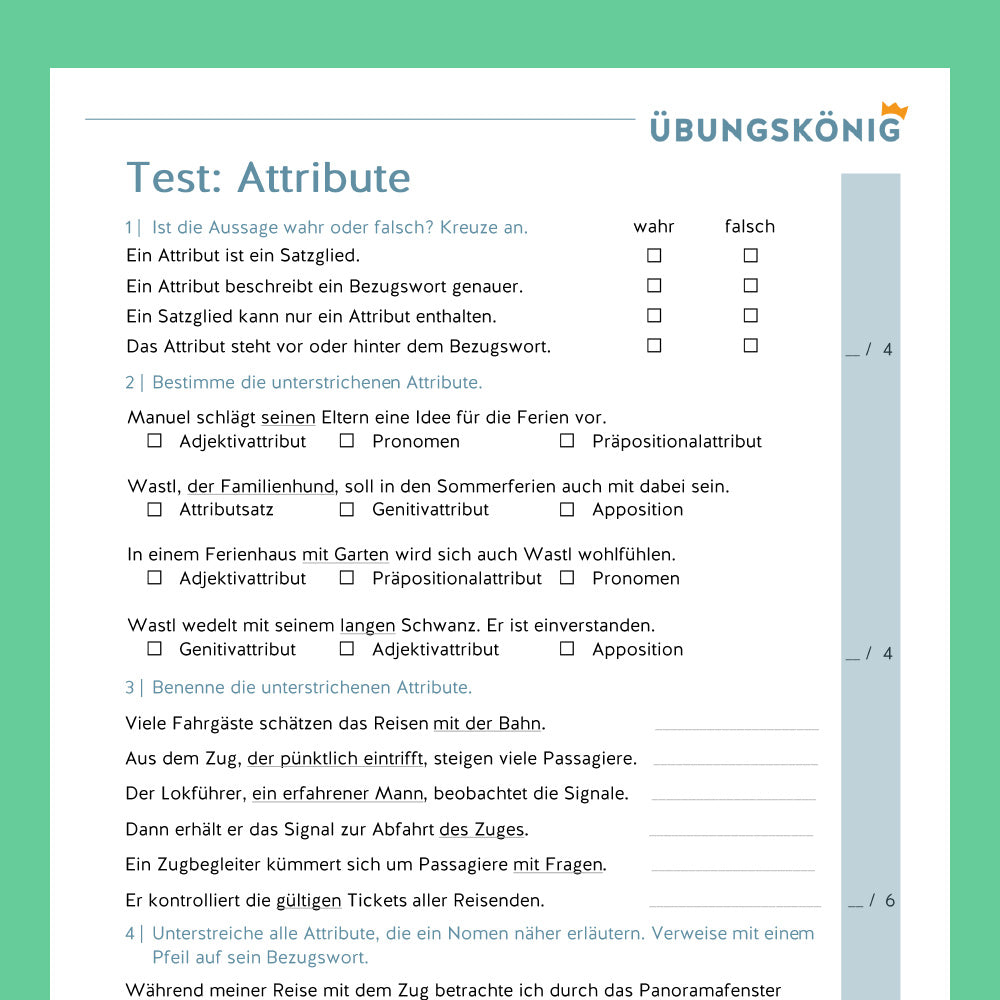 King's Package: Attributes (German, 6th grade) - including test