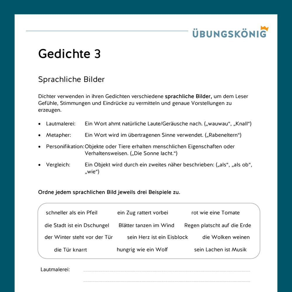 Königspaket: Gedichte (Deutsch, 6. Klasse)