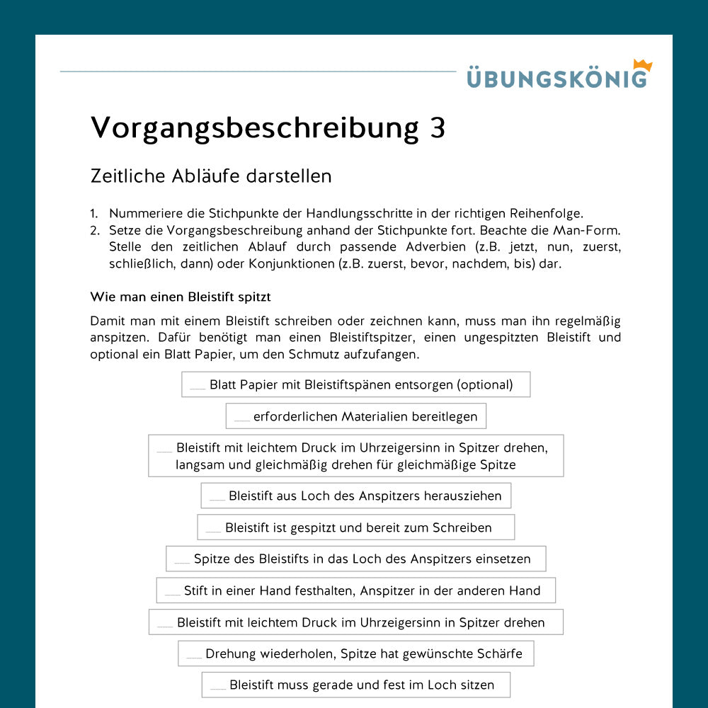 Königspaket: Vorgangsbeschreibung (Deutsch, 6. Klasse) - inklusive Test