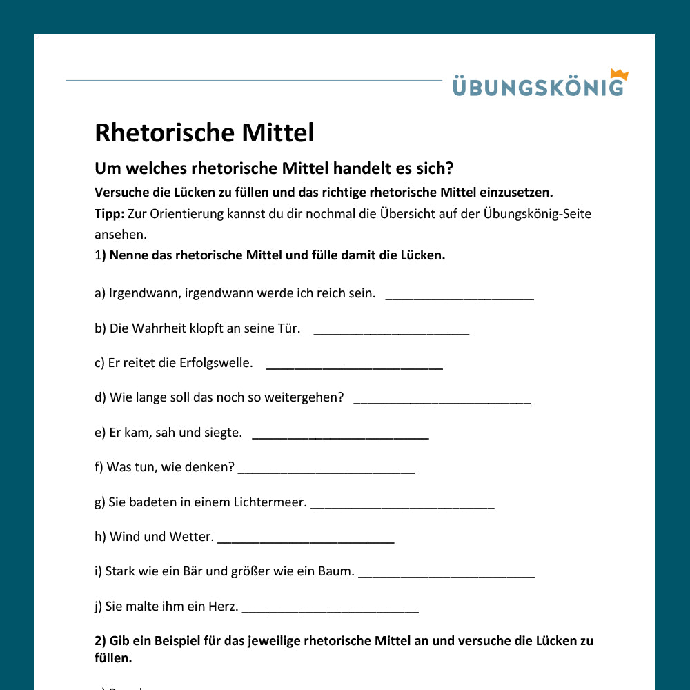Königspaket: Rhetorische Mittel (Deutsch, 7. Klasse)