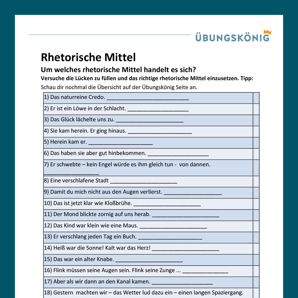 Königspaket: Rhetorische Mittel (Deutsch, 7. Klasse)