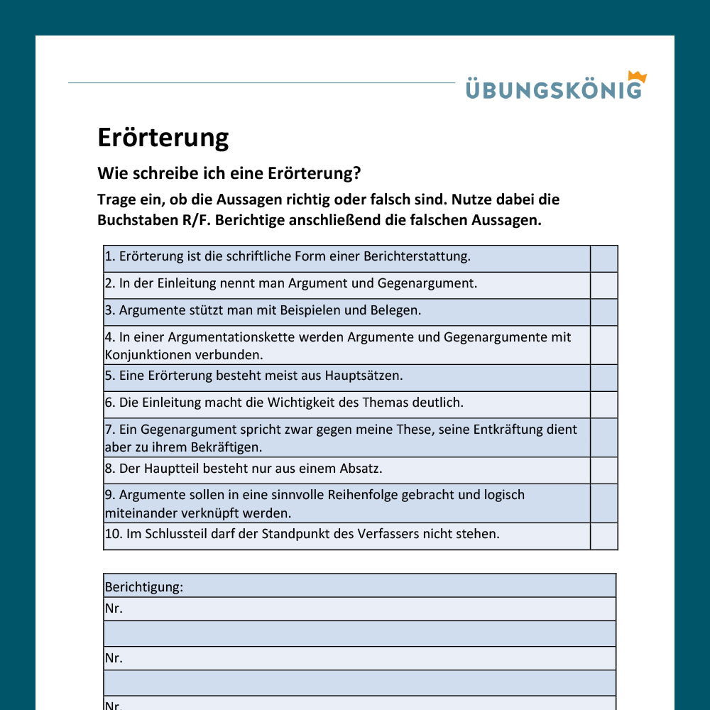 Königspaket: Erörterung (Deutsch, 8. Klasse)