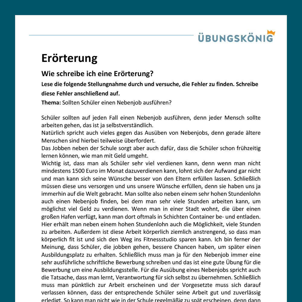 Königspaket: Erörterung (Deutsch, 8. Klasse)