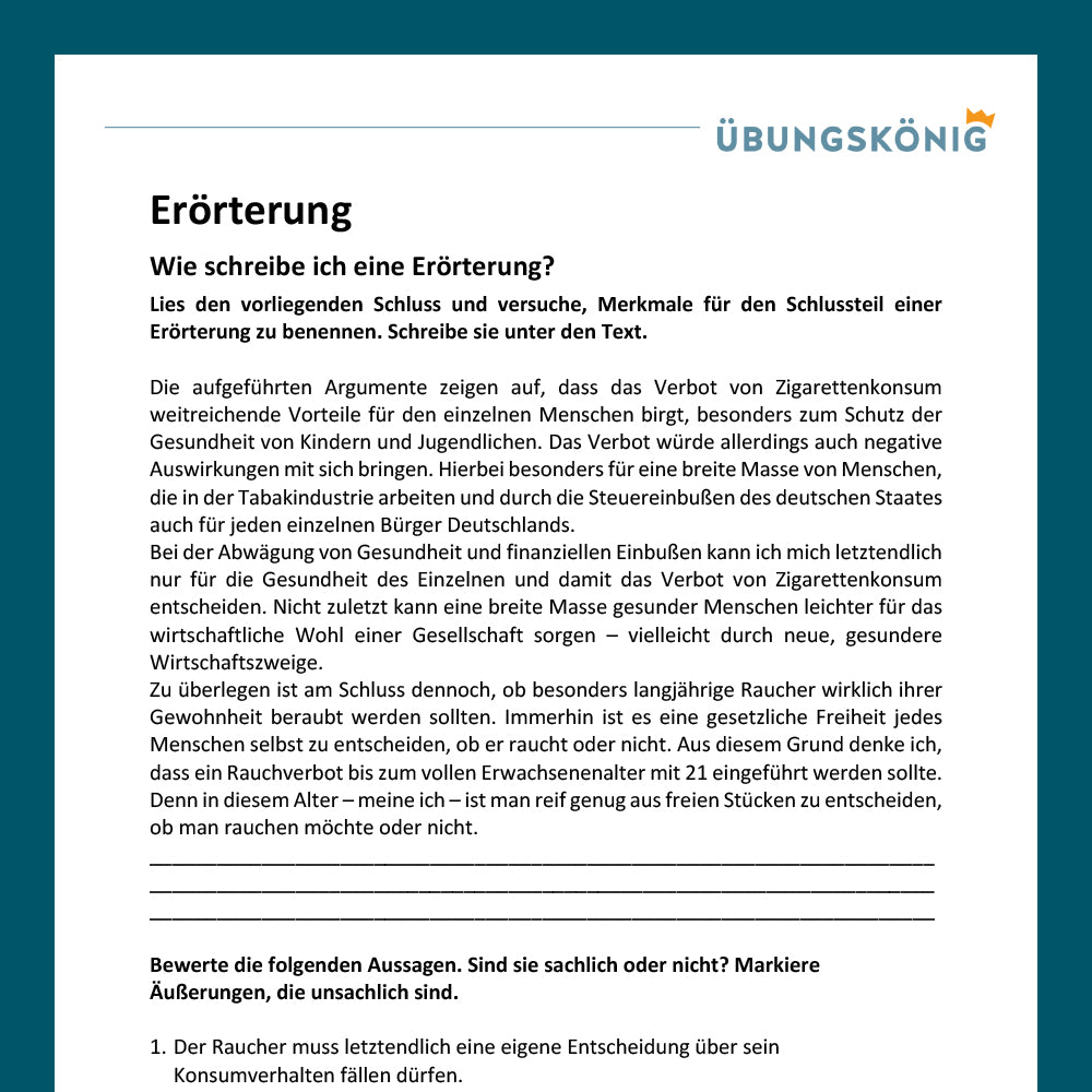 Königspaket: Erörterung (Deutsch, 8. Klasse)
