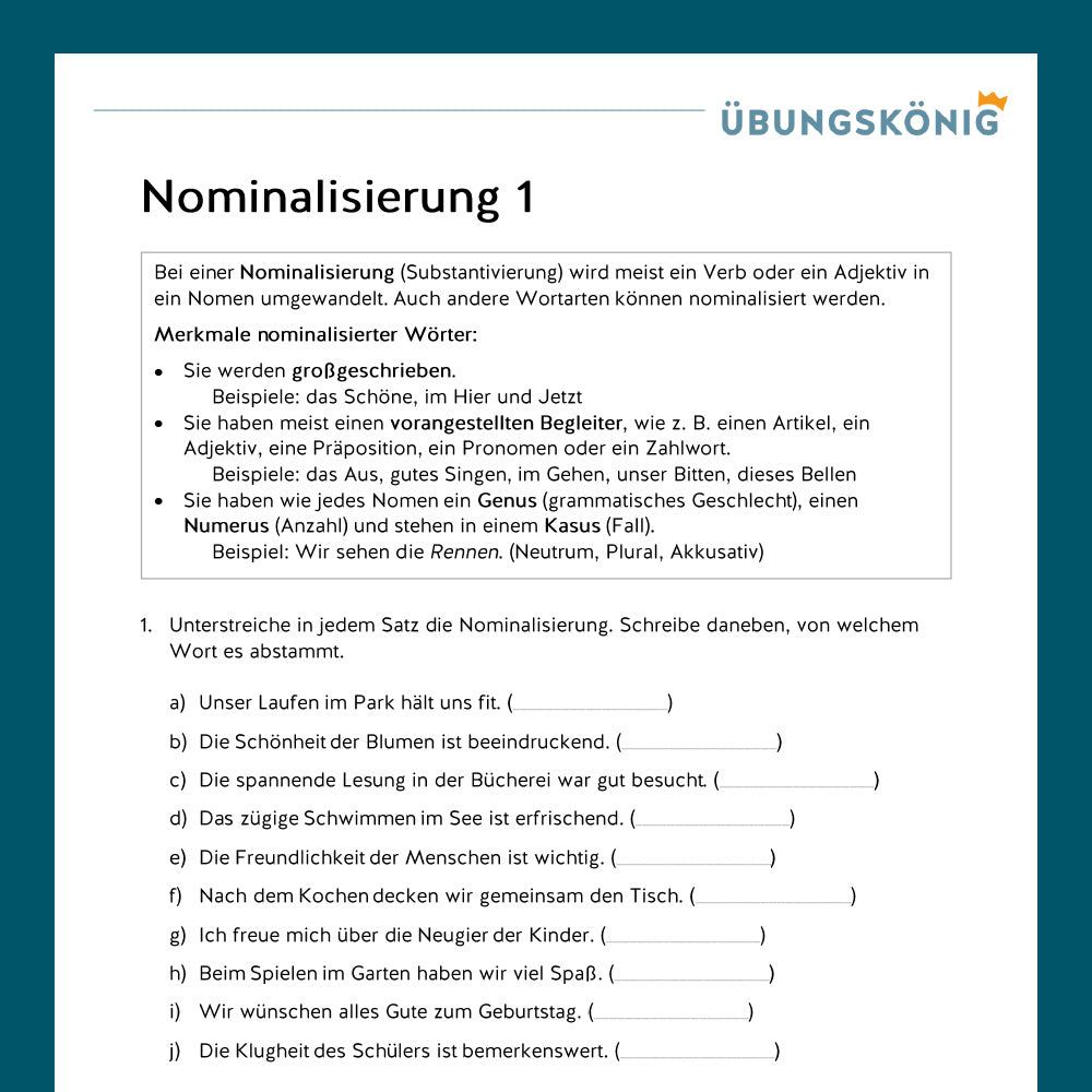 Königspaket: Nominalisierung (Deutsch, Rechtschreibung) - inklusive Test