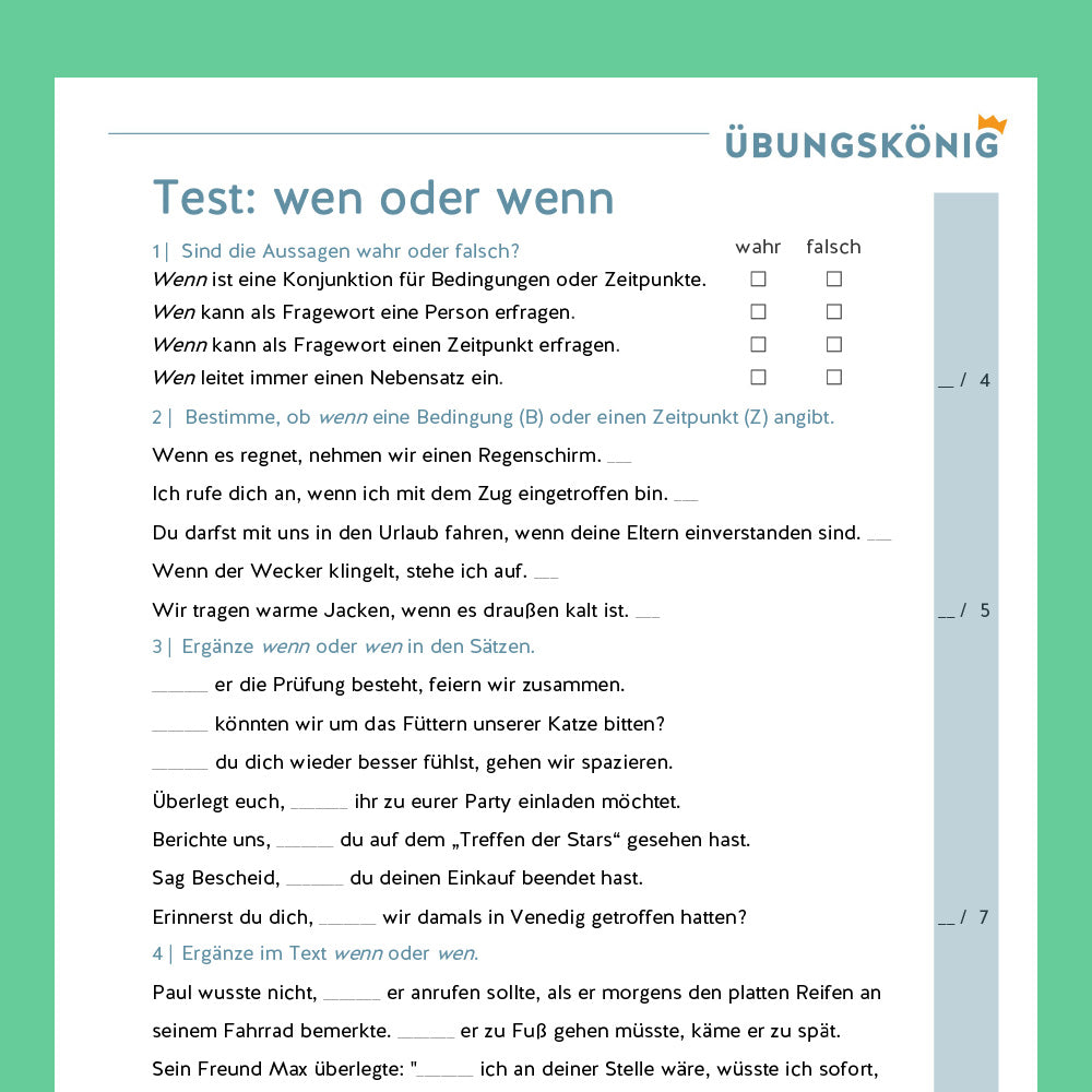 Königspaket: Wen oder wenn? (Deutsch, Rechtschreibung) - inklusive Test