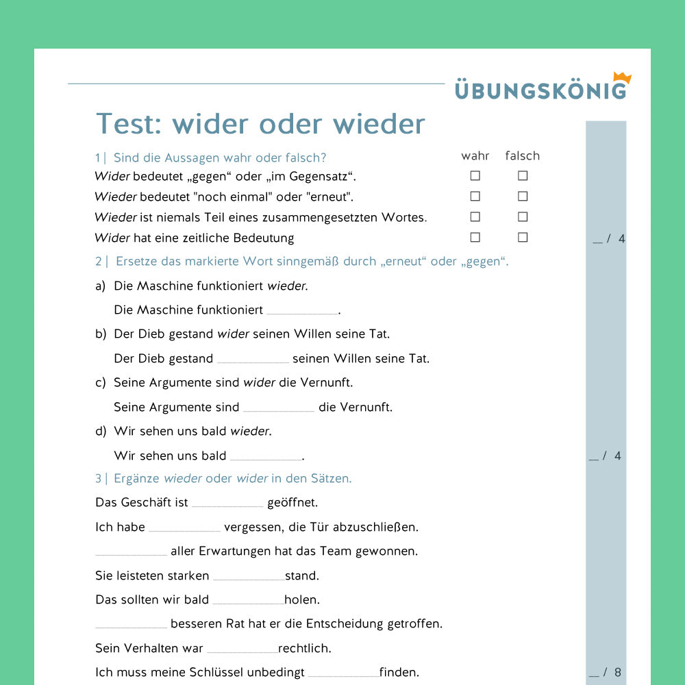 Königspaket: Wieder oder wider? (Deutsch, Rechtschreibung) - inklusive Test