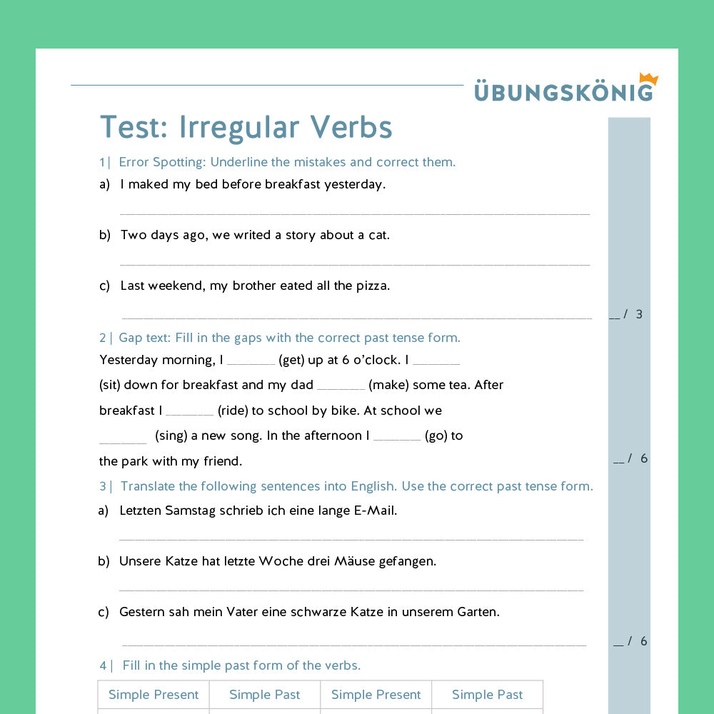 Königspaket: Irregular Verbs ohne Past Participle (Englisch, 5. Klasse)