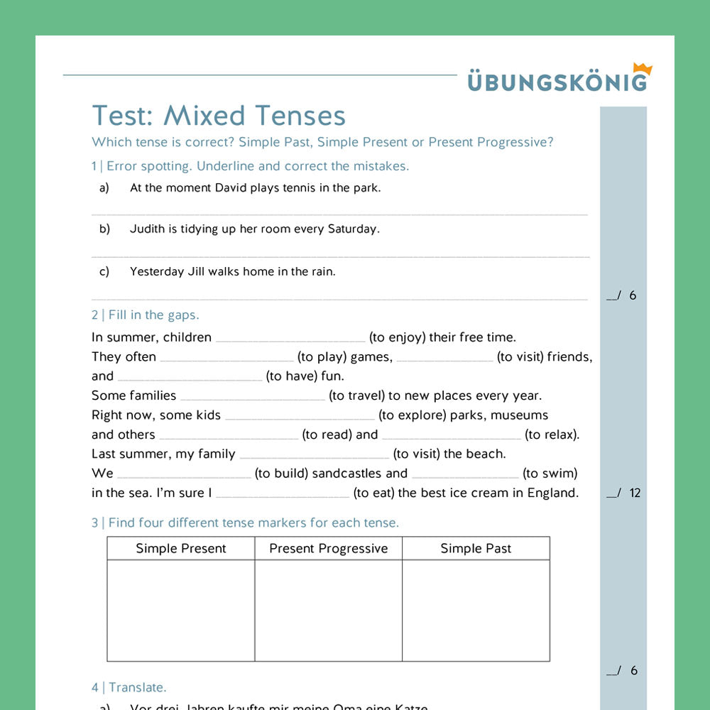 Königspaket: Mixed Tenses (Englisch, 5. Klasse) - inklusive Test