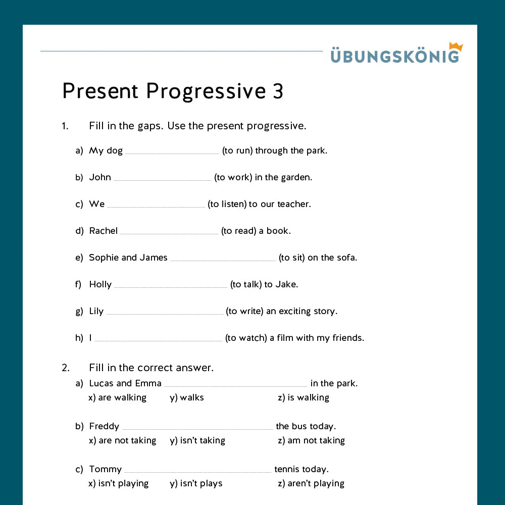 Premium package: Present Progressive - Gap Texts (English, 5th grade) - including test!