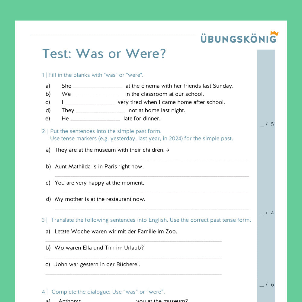 Königspaket: Simple Past - Was or were (Englisch, 5. Klasse) - inklusive Test