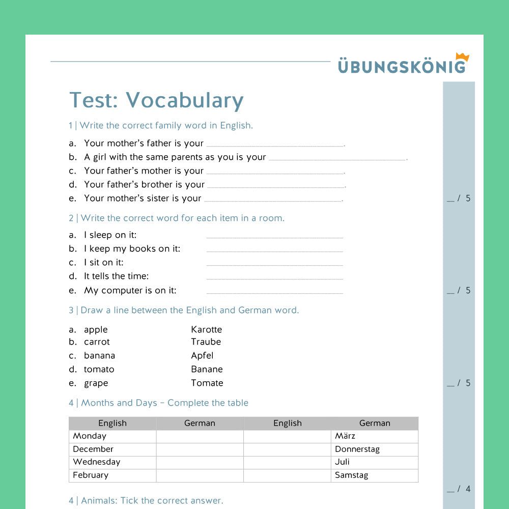 Königspaket: Vocabulary / Vokabelübungen (Englisch, 5. Klasse) - inklusive Test