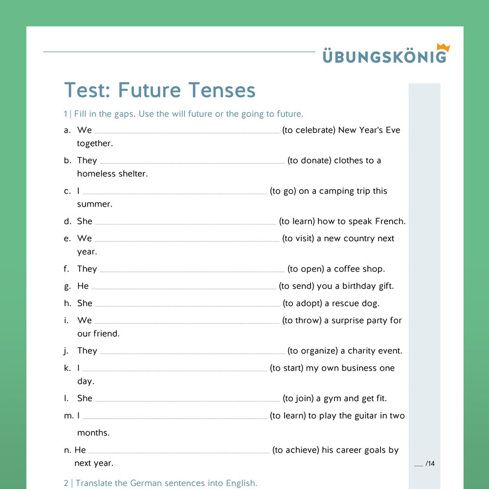 Test collection for English in grade 6