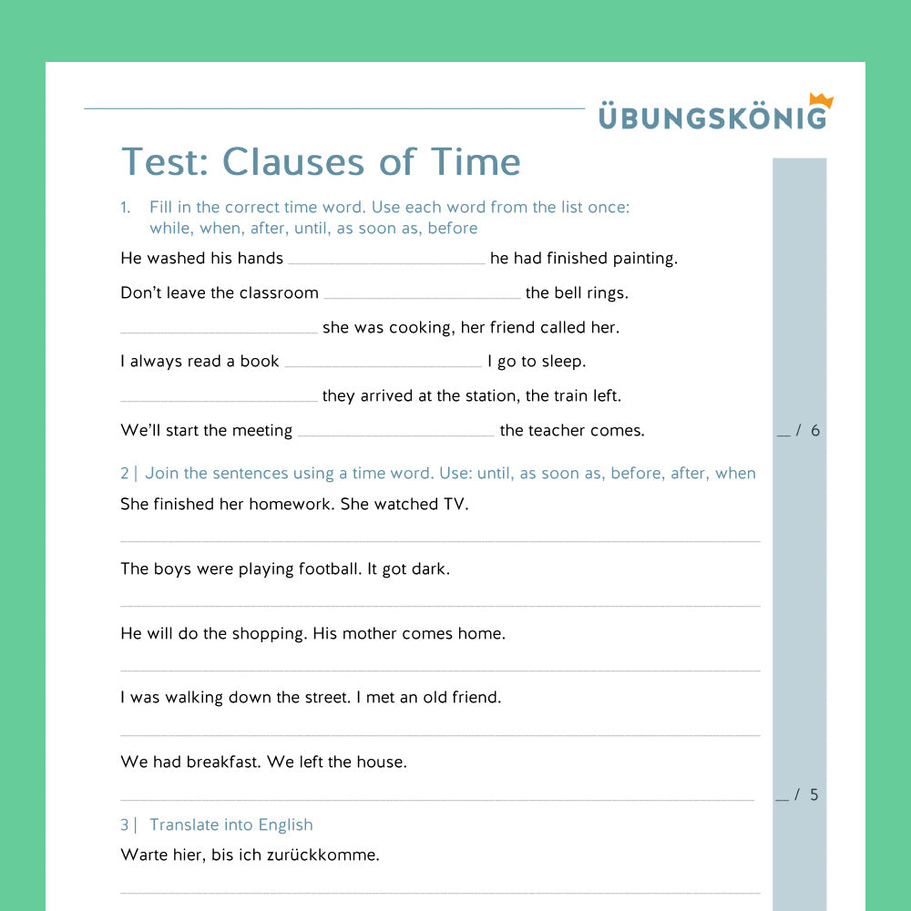 Königspaket: Clauses of Time - Conjunctions (Englisch, 7. Klasse)