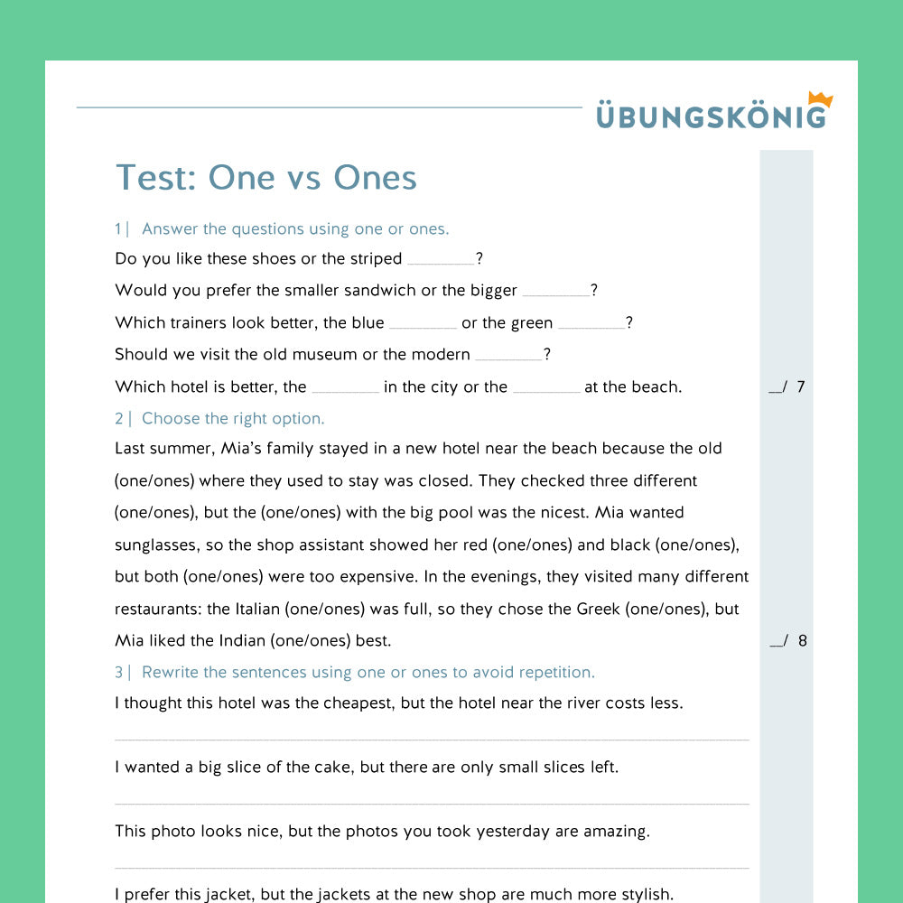 King's Pack: Prop Words - One vs Ones (English, Grade 7)
