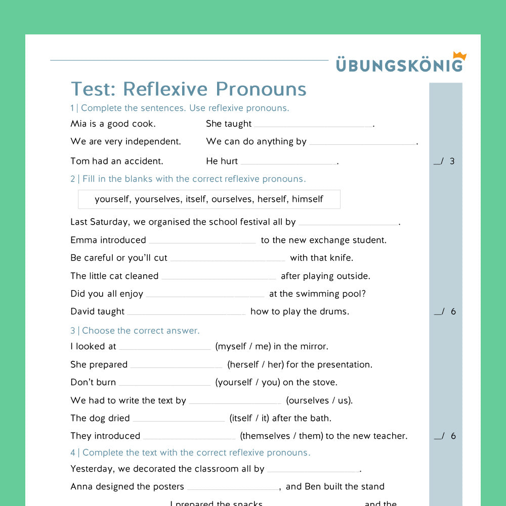 Königspaket: Reflexive Pronouns (Englisch, 7. Klasse) - inklusive Test