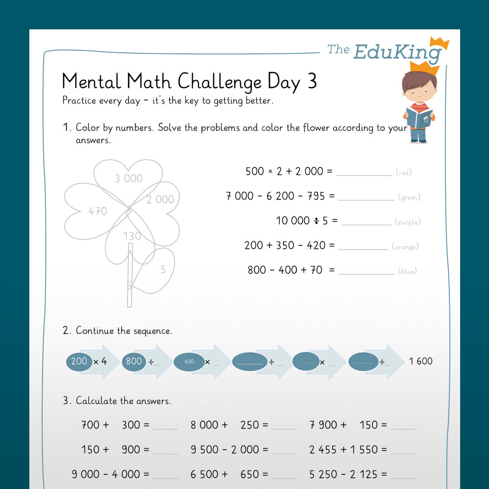EduKing: Mental Math Challenges with 4 Digit Numbers (Math, Grade 4)