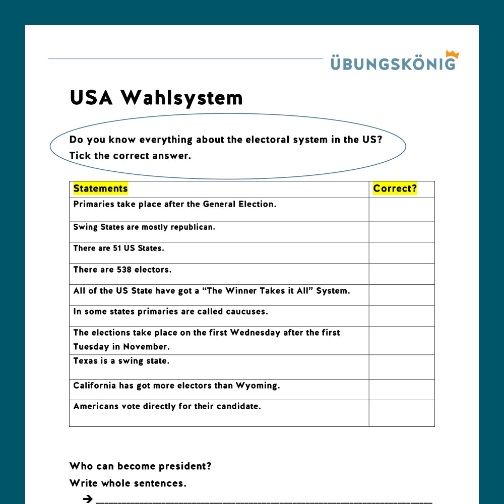 Königspaket: Englisch, System USA (Politik)