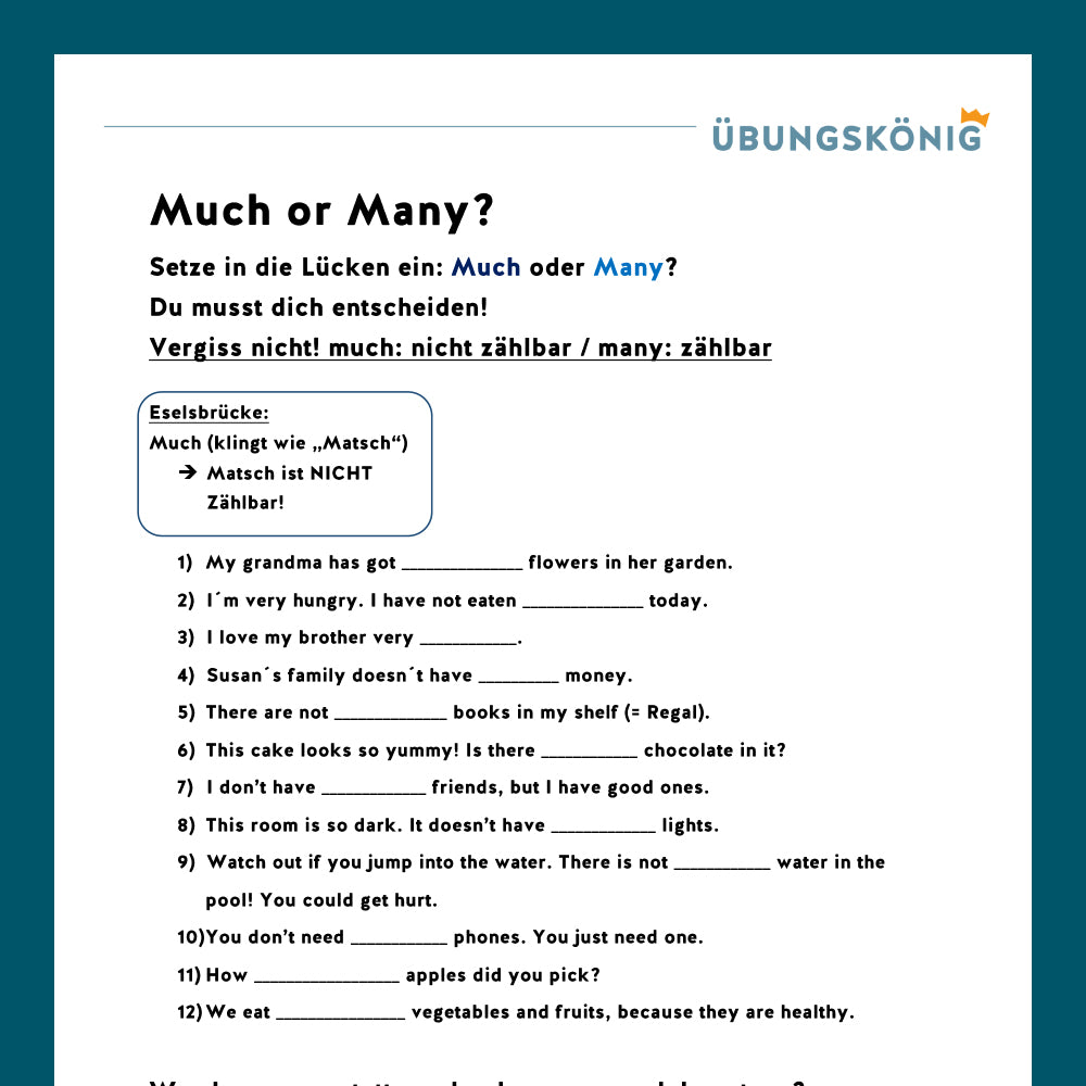 Königspaket: Englisch, Much or Many (Vocabulary)
