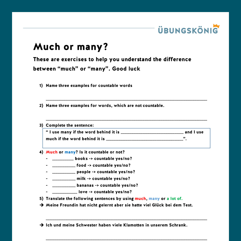 Königspaket: Englisch, Much or Many (Vocabulary)