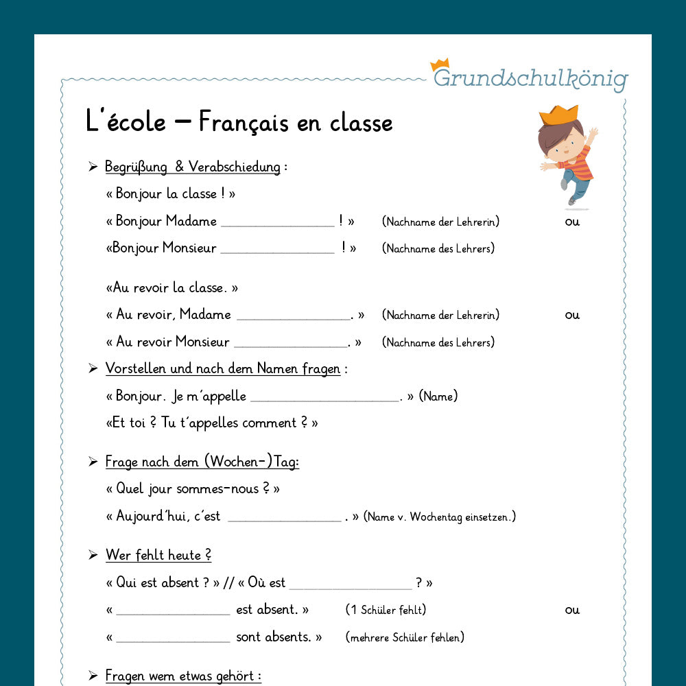 Königspaket: L'école / die Schule (Französisch in der Grundschule)