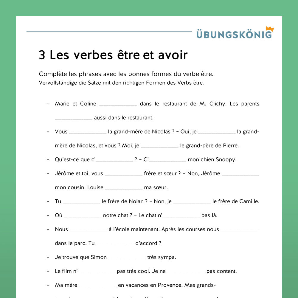 French, 1st year, repetition of year 1 material