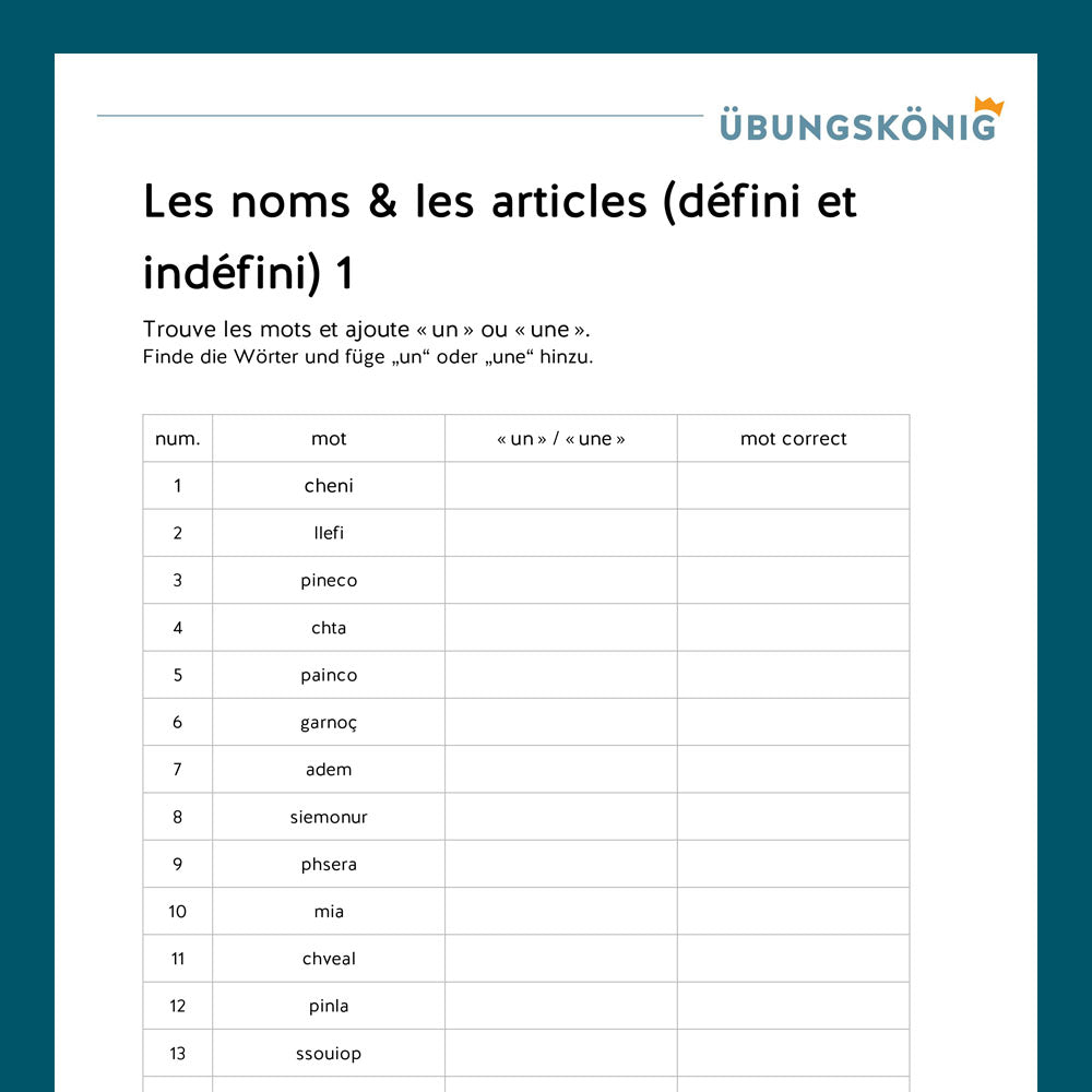 Königspaket: Bestimmter und unbestimmter Artikel (Französisch, 1. Lernjahr) - inklusive Test!