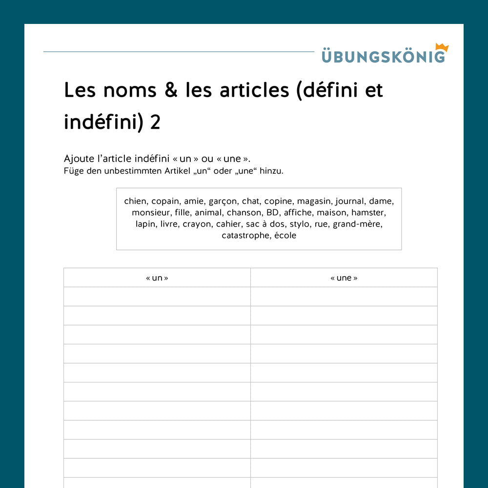 Königspaket: Bestimmter und unbestimmter Artikel (Französisch, 1. Lernjahr) - inklusive Test!