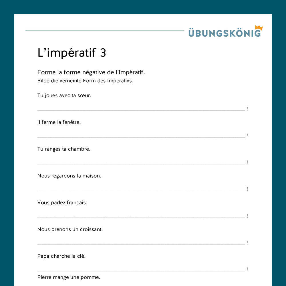 Premium package: The imperative - L'impèratif (French, 1st year) - including test!