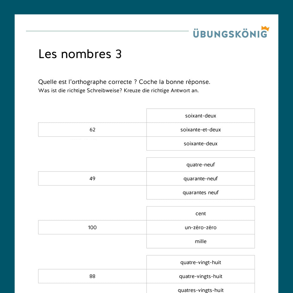 Königspaket: Grundlagen Zahlen - Les nombres (Französisch, 1. Lernjahr) - inklusive Test!