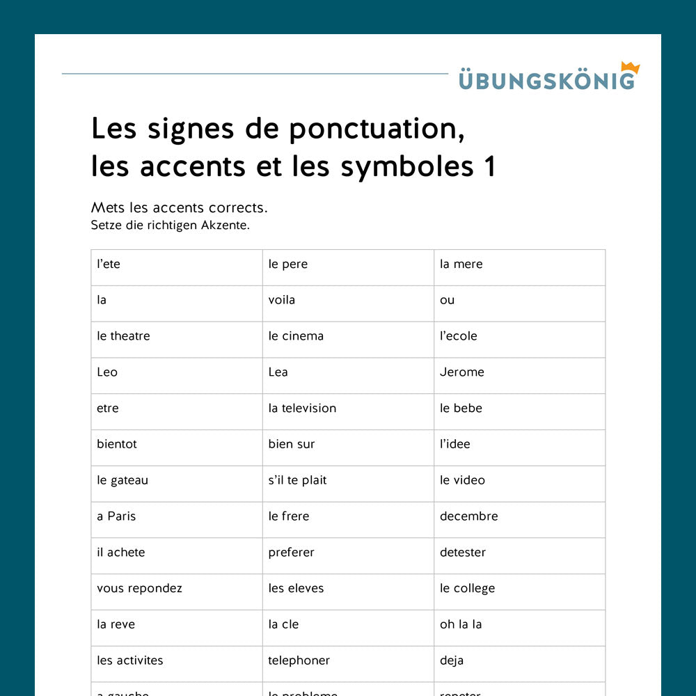 Königspaket: Satzzeichen & Akzente - Les signes & les accents (Französisch, 1. Lernjahr) - inklusive Test!
