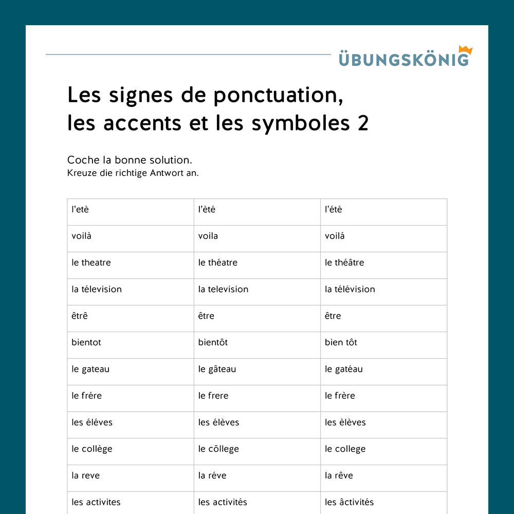 Königspaket: Satzzeichen & Akzente - Les signes & les accents (Französisch, 1. Lernjahr) - inklusive Test!