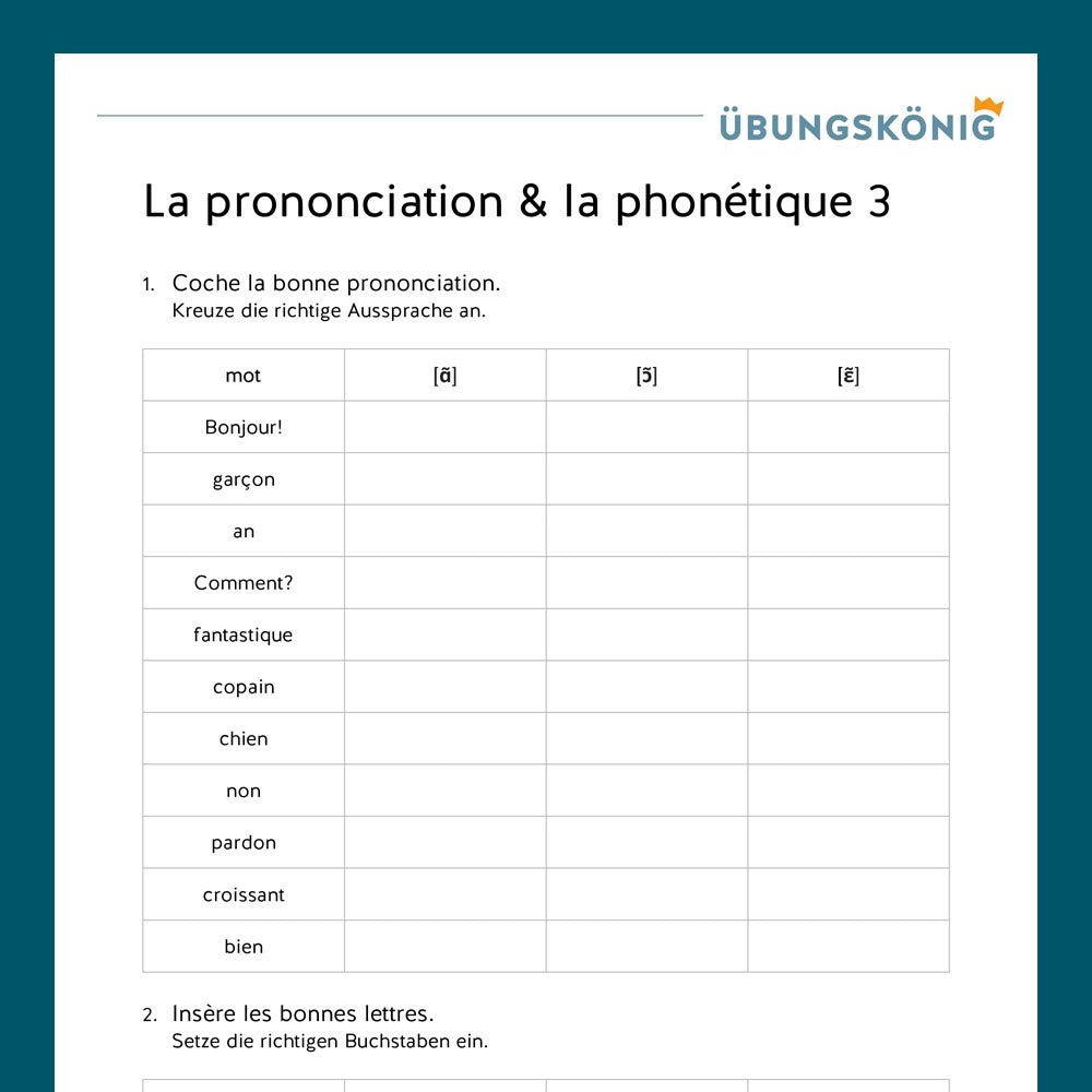 Premium package: Pronunciation - La prononciation (French, 1st year) - including test!