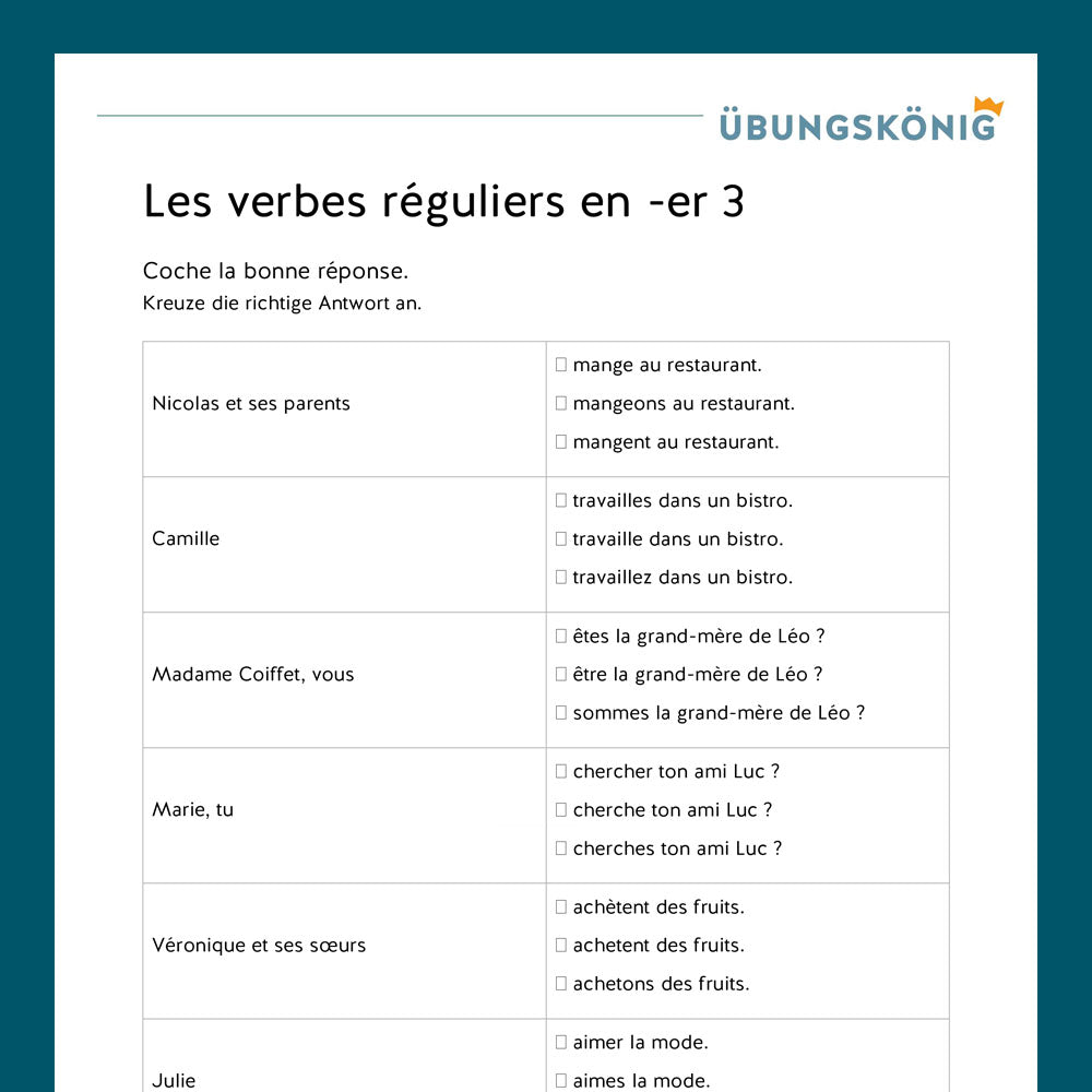 Premium package: Regular verbs - les verbes reguliers (French, 1st year) - including test!