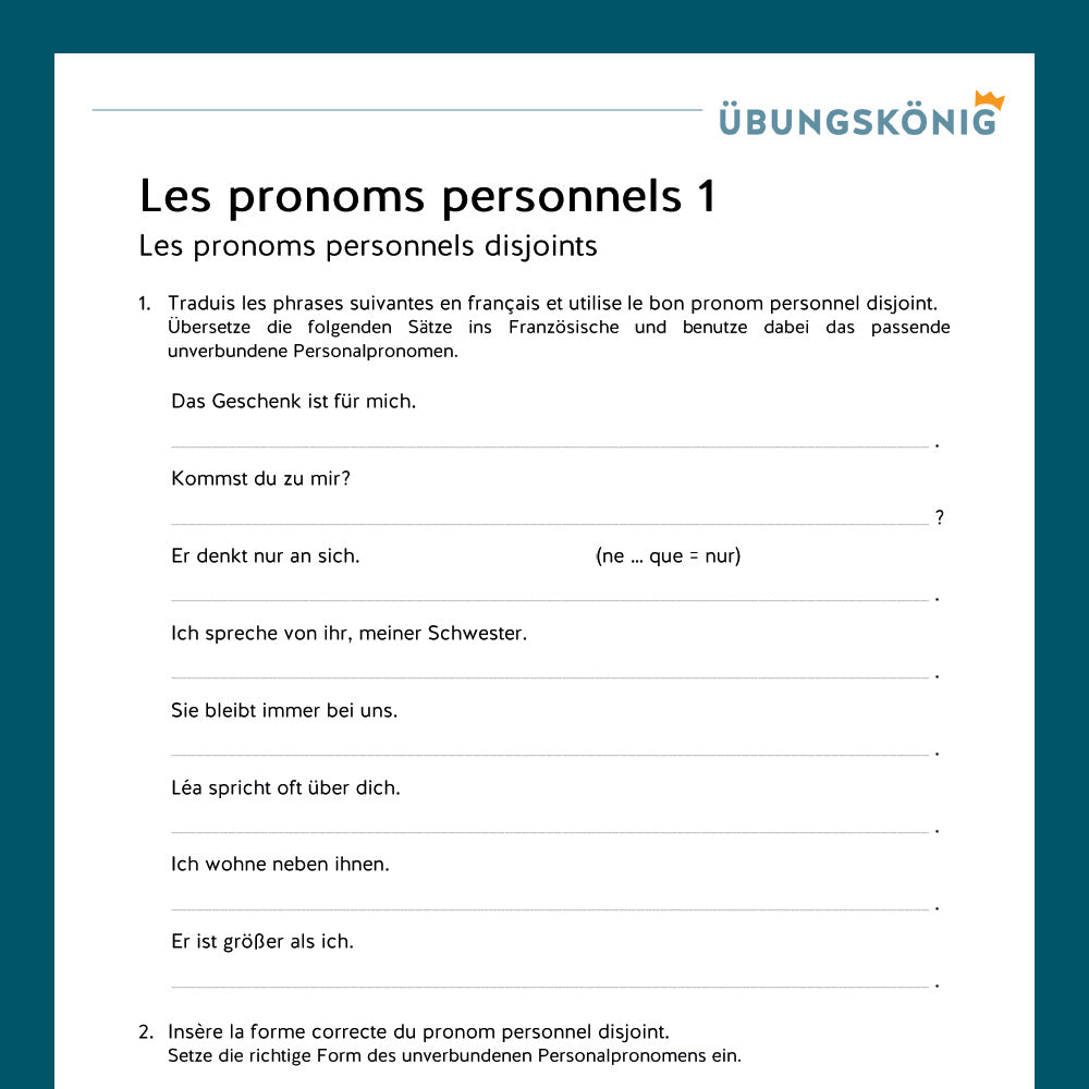 Königspaket: Personalpronomen - unverbunden, Französisch 2. Lernjahr - inklusive Test