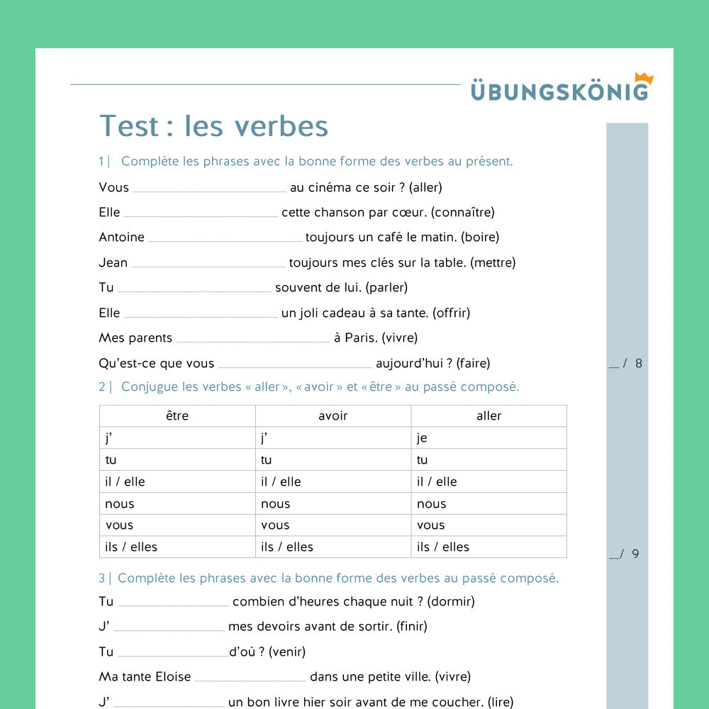 Königspaket: Les Verbes / Verben - Konjugationen (Französisch, 2. Lernjahr) - inklusive Test