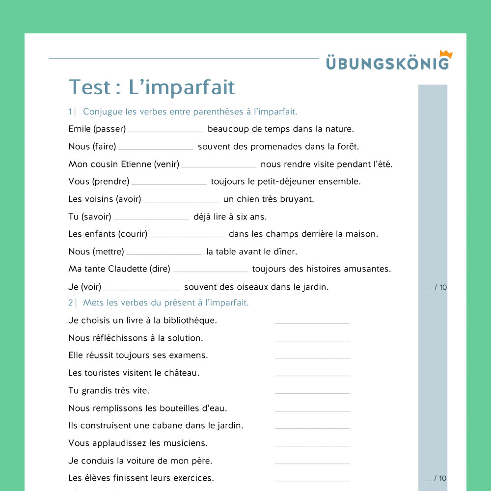 Königspaket: Imparfait - 1. Vergangenheit (Französisch, 3. Lernjahr) - inklusive Test