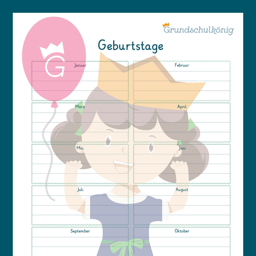 Königspaket: Geburtstagskalender (Sachkunde, 1. - 4. Klasse)