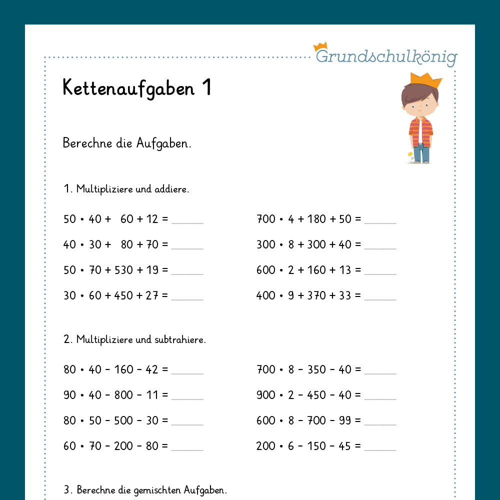 Königspaket: Kettenaufgaben (Mathe, 4. Klasse) - inklusive Test