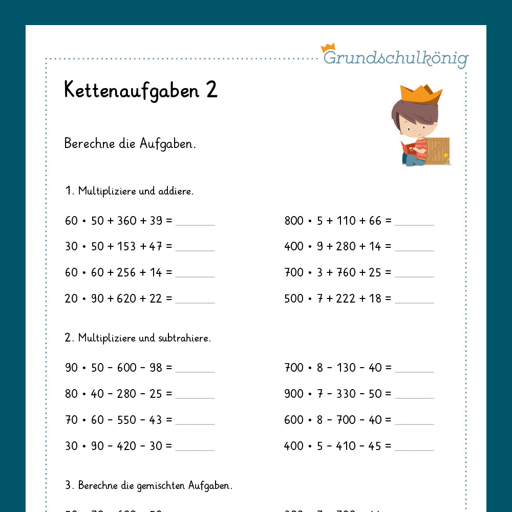 Königspaket: Kettenaufgaben (Mathe, 4. Klasse) - inklusive Test
