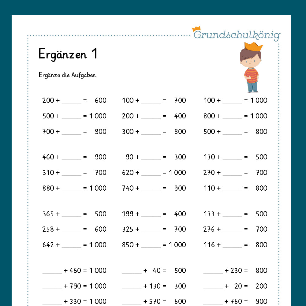 Königspaket: Ergänzen bis 1 000 (Mathe, 3. Klasse) - inklusive Test!
