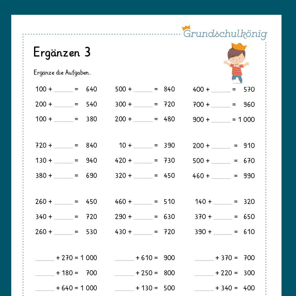 Königspaket: Ergänzen bis 1 000 (Mathe, 3. Klasse) - inklusive Test!